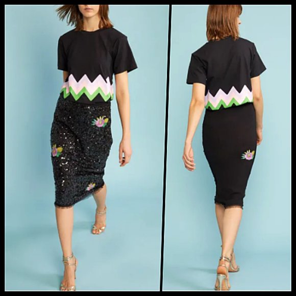 Cynthia Rowley Dresses & Skirts - Cynthia Rowley Floral Black Sequin Pencil Skirt 10